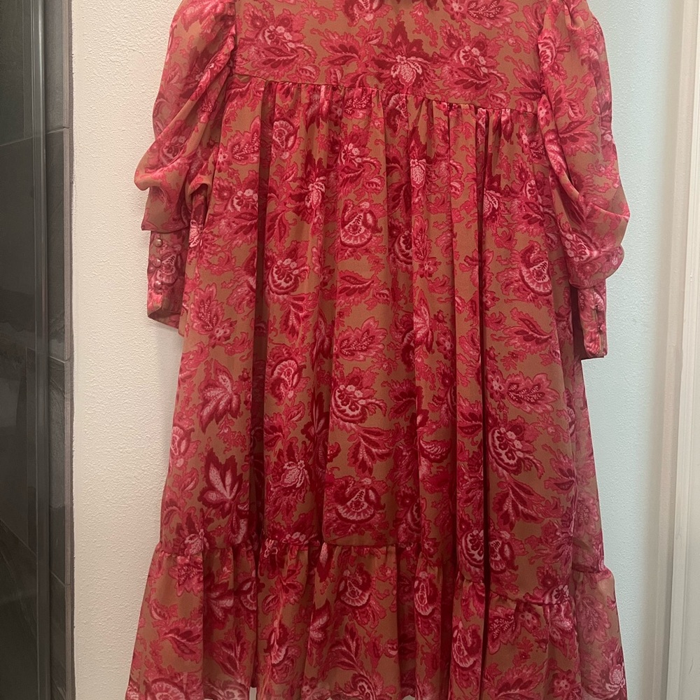 boohoo | PRINTED PUFF SLEEVE RUFFLE NECK SMOCK DRESS 14 new - Picture 5 of 6